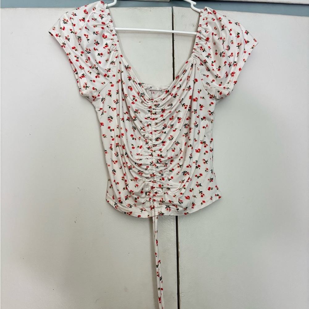 Floral Ruched White Top
